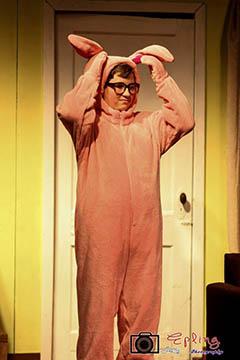 Zachary Chaney outfitted in the famous bunny suit from "A Christmas Story"