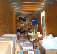 inside of truck with boxes of goods