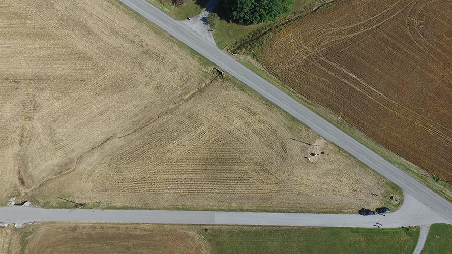 An aerial photo of the location where the first commercial no-till crop was planted. Photo courtesy of No-Till Farmer.