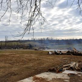 Cleanup efforts were already underway at Kenny Smith's Bremen farm after a December tornado caused significant damage to his livestock operation. Photo by Katie Pratt, UK agricultural communications.