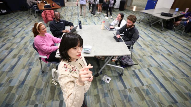 Students utilize study spaces in the basement of William T. Young Library on April 11, 2024. Photo by Carter Skaggs | UKphoto