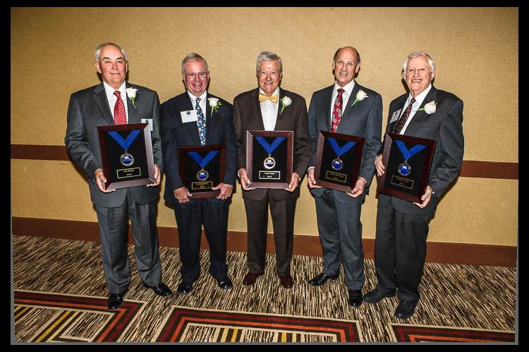 Hall of Distinguished Alumni inductees (L to R) Joe Wright, David Switzer, Louis Boyd, Harold Workman and Maurice Cook. 