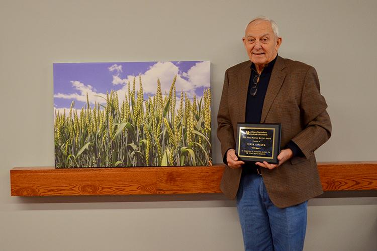 Hickman County farmer Curtis Hancock received the award for being a longtime supporter and research collaborator with UK wheat scientists. Photo by Katie Pratt, UK agricultural communications. 