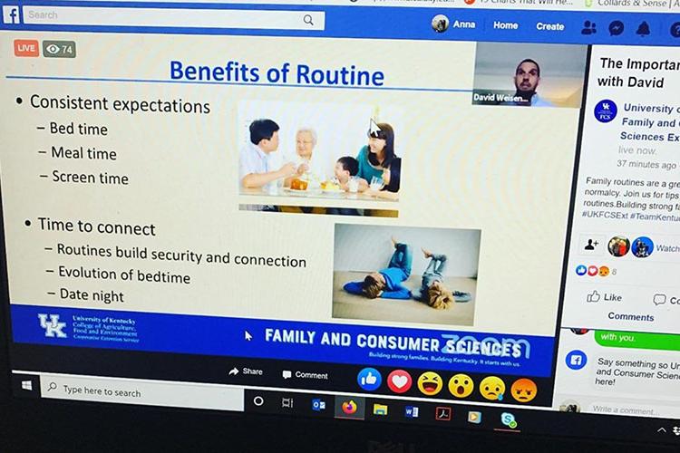 David Weisenhorn, senior extension specialist for parenting and child adolescence education, presents a webinar on the benefits of having a routine during the COVID-19 pandemic. Photo by Anna McCoy, Fulton County family and consumer sciences agent.