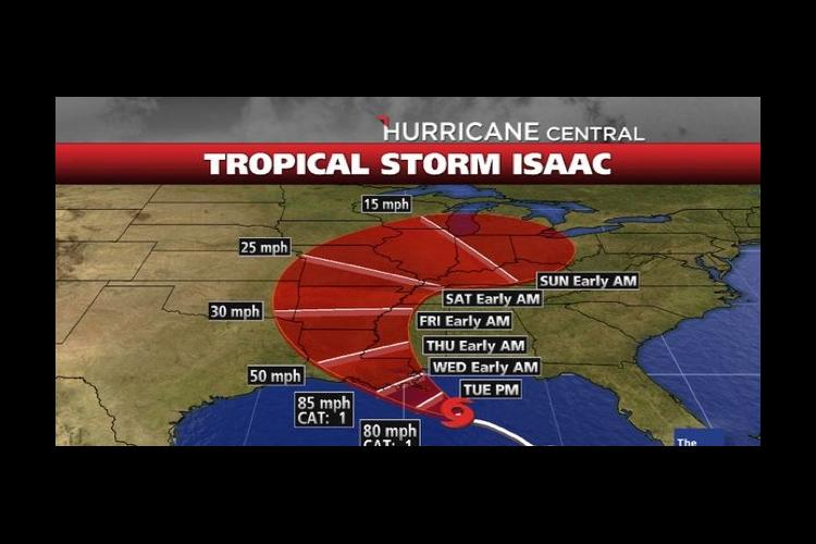 Weather map of Tropical Storm Isaac