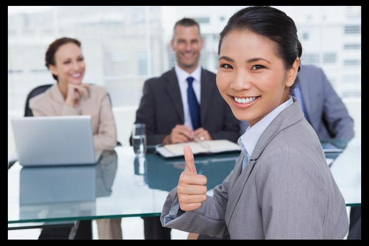 Job candidate giving thumbs up 