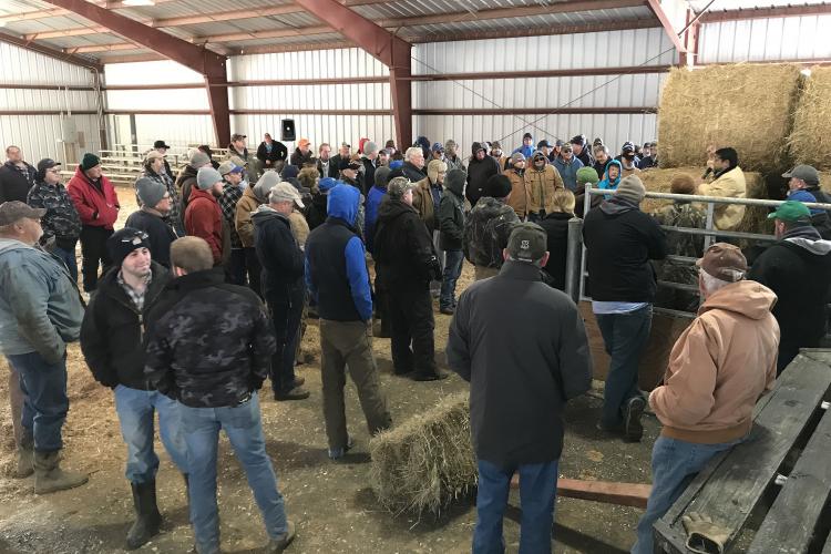 Producers bid on hay at the Tri-County Hay and Straw Auction in Metcalfe County. Photo by Kevin Lyons, Monroe County agriculture and natural resources extension agent.
