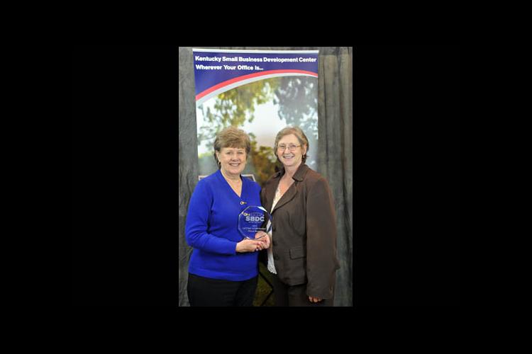 2015 KSBDC Lifetime Achievement Award winner Marge Berge (l) with state director Becky Naugle 