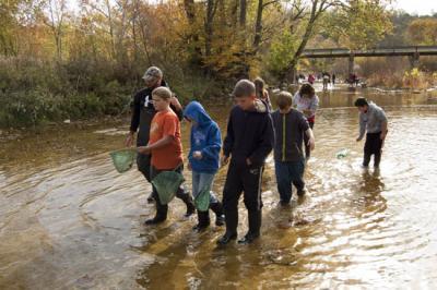 Fifth-graders explore Cane's Creek in Waco. 