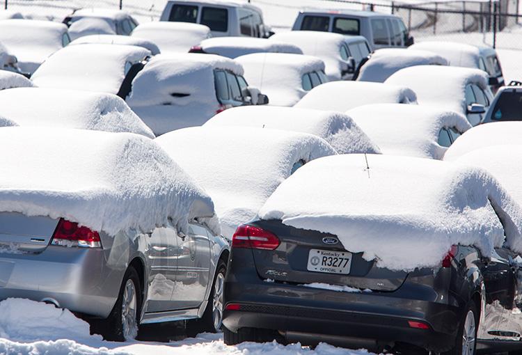 Cars in the UK motor pool are covered with snow in this March 2018 photo. Photo by Steve Patton, UK agricultural communications.