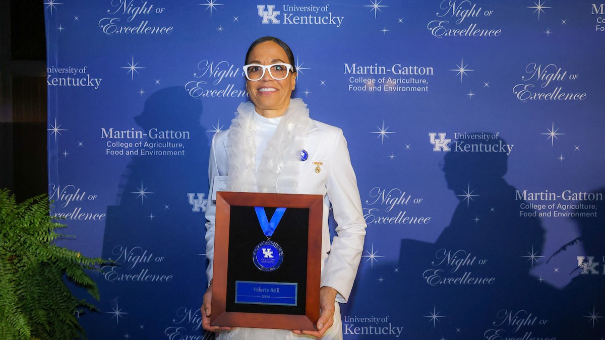 Valerie Still was inducted into the Hall of Distinguished Alumni at the 2024 UK College of Agriculture, Food and Environment Night of Excellence in The Campbell House Lexington. Photo provided by Martin-Gatton CAFE.