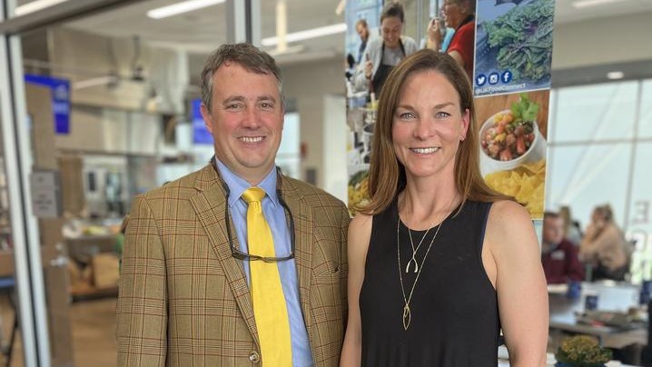 Alison Gustafson, pictured Kentucky Association of Health Plans executive director Tom Stephens, celebrating official launch of the UK Food as Health Alliance. Photo provided by Alison Gustafson.