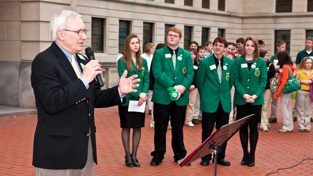 Joe Kurth addresses 4-H group at the 2010 4-H: A Capitol Experience on Wednesday, March 17, 2010 in Frankfort, Kentucky. Photo provided by Martin-Gatton CAFE.