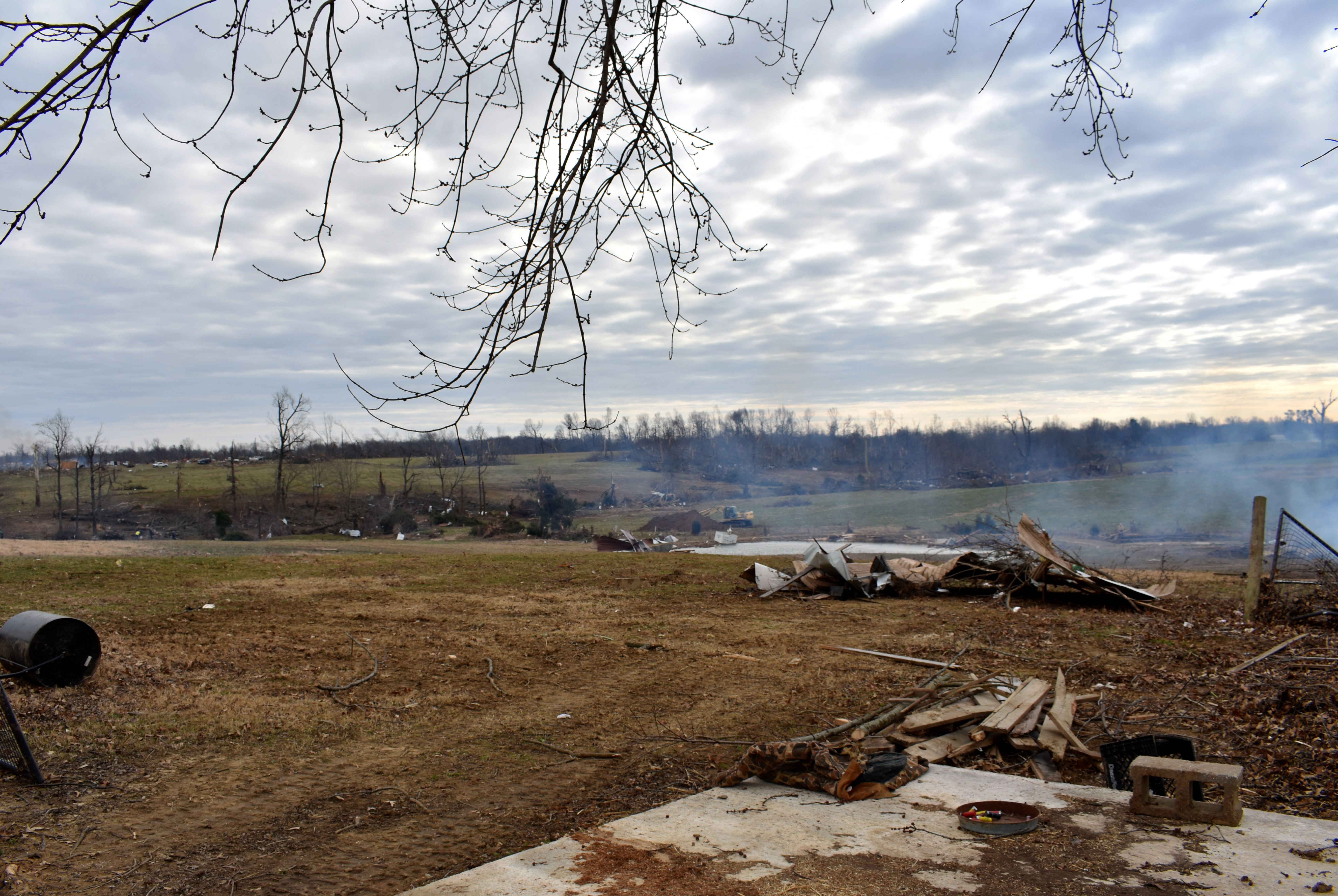 Cleanup efforts were already underway at Kenny Smith's Bremen farm after a December tornado caused significant damage to his livestock operation. Photo by Katie Pratt, UK agricultural communications.