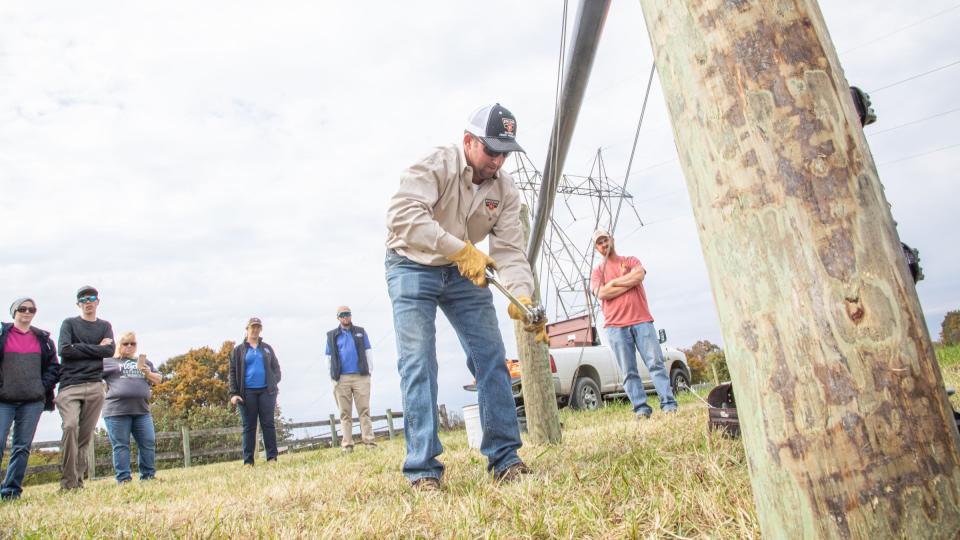 Kentucky farmers build a fence during the spring fencing school.