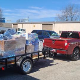 A truck full of donated supplies for Eastern Kentucky flood victims leaves UK's Agriculture Distribution Center  for the Wolfe County Extension office on March 5. Photo by Chris Foxworth, UK agricultural communications.