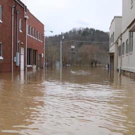 Flooded downtown street in Beattyville, KY. Photo by Natasha Lucas