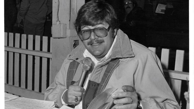 George Heersche acting as emcee for a dairy cattle show. Photo provided by Kim Heersche.