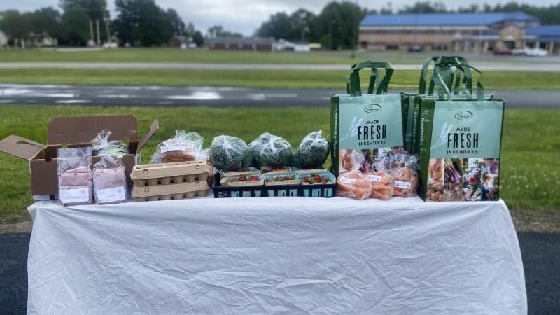 Components of food boxes put together by Bullitt County middle school students