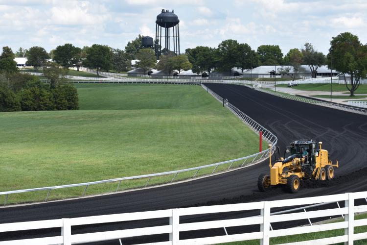 Horse racing industry employees from across the nation took turns learning how to properly grade a synthetic course on the practice racetrack at Keeneland. Photo by Katie Pratt, UK agricultural communications. 