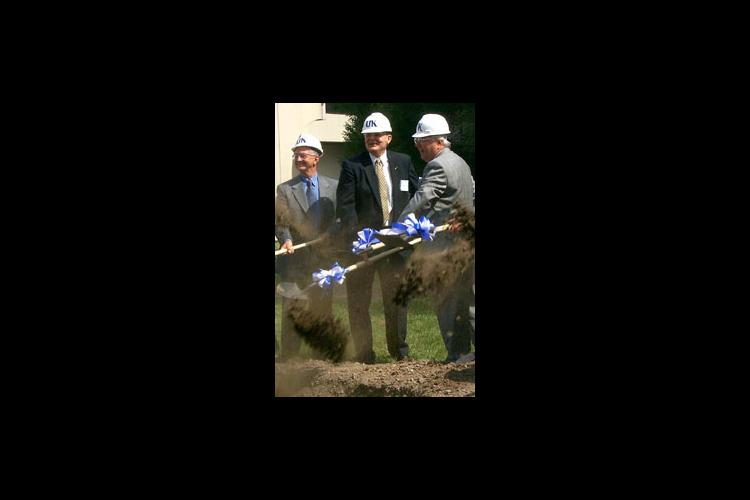 University officials break ground for the new plant science building. Pictured from left: Billy Joe Miles, chairman of the UK Board of Trustees; Oran Little, dean of the UK College of Agriculture; and Scott Smith, associate dean for research.