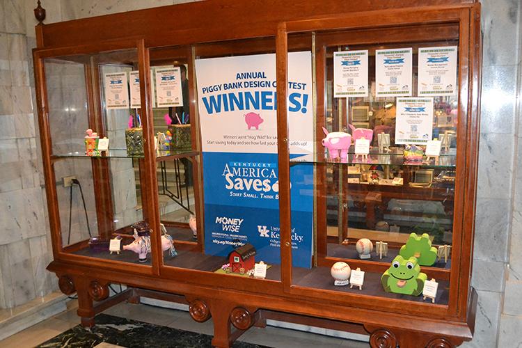 Winning banks are on display at the Capitol in Frankfort through the end of the month. Photo by Kelly May, senior extension associate. 