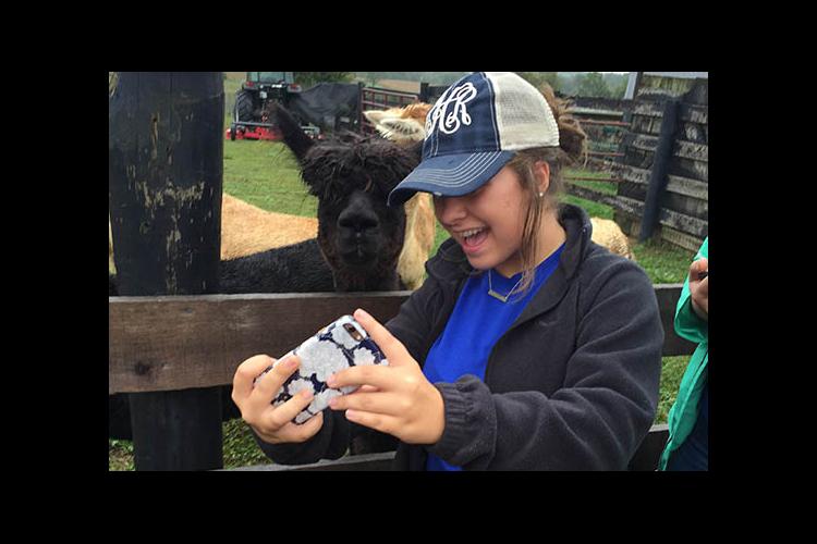 A selfie with an alpaca during Teen Leadership Washington County Agriculture Day. 