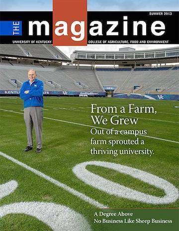 Cover of the AgMagazine for Summer 2013. Cover photo displays a person standing on the 50-yard line on a football field.