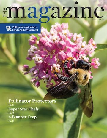 Cover of the AgMagazine for Fall 2017. Cover photo displays a bee on a flower.