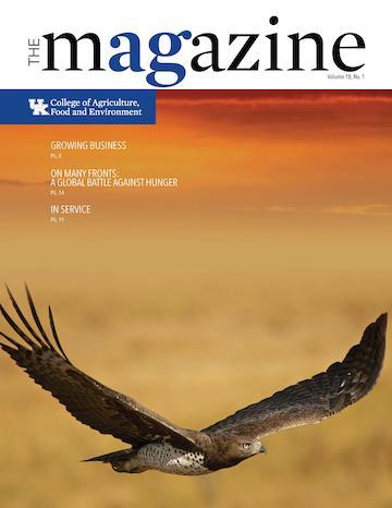 Cover of the AgMagazine for Spring 2017. Cover photo displays a photo of a large bird.