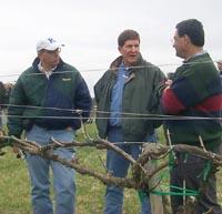 Greenwell, middle, talks with Jimmy Henning, UK Forage specialist (left) and Ted Katsigianis, the Biltmore's Vice Pres. for Agriculture/ Environmental Issues and Natural Resources at the Biltmore Vineyard.